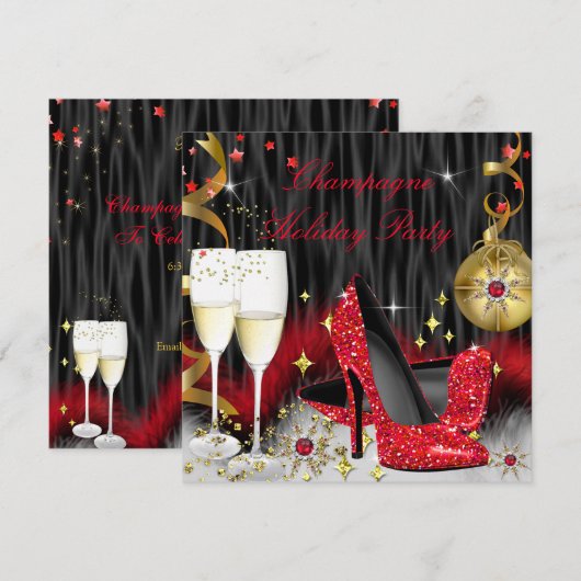 Champagne Holiday Party Red High Heels Kaart (Voorkant / Achterkant)