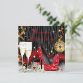Champagne Holiday Party Red High Heels Kaart (Staand voorkant)