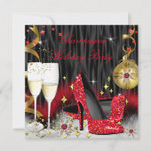 Champagne Holiday Party Red High Heels Kaart (Voorkant)