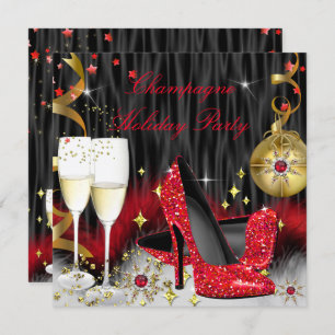 Champagne Holiday Party Red High Heels Kaart