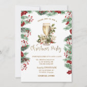 Champagne Holly Berry Poinsettia Kerstmis Kaart (Voorkant)