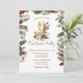 Champagne Holly Berry Poinsettia Kerstmis Kaart (Staand voorkant)