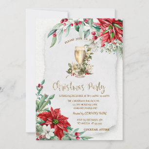 Champagne Holly Berry Poinsettia Kerstmis Kaart