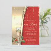 Champagne Holly Berry, Rood, Goud Bedrijfsfeest Kaart (Staand voorkant)