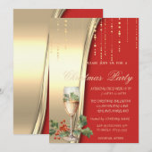 Champagne Holly Berry, Rood, Goud Bedrijfsfeest Kaart (Voorkant / Achterkant)