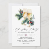 Champagne Holly | Leuk Fancy Volwassen Kerstfeest Kaart (Voorkant)