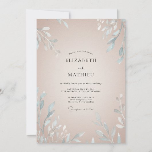 Champagne Ijs Blad Bruiloft Kaart (Voorkant)
