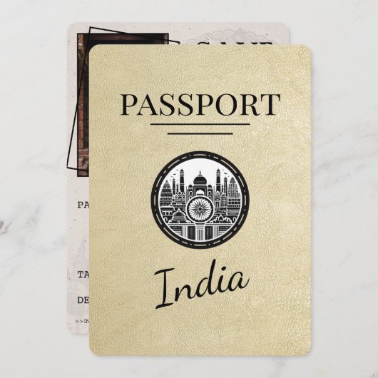 Champagne India Passport Bewaar de datum Save The Date (Voorkant / Achterkant)