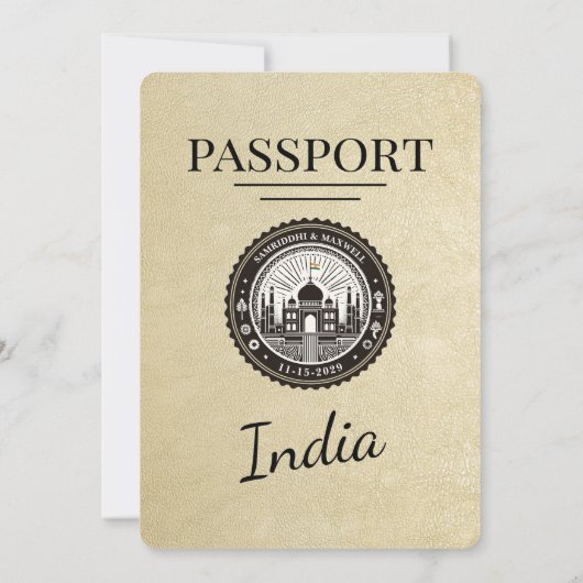 Champagne India Passport Uitnodiging (Achterkant)