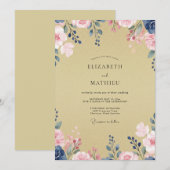 Champagne Indigo Bloemblaadje Bruiloft Kaart (Voorkant / Achterkant)