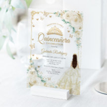 Champagne Ivoor Aquarel Rozen Gouden Quinceanera