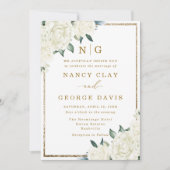 Champagne Ivoor Bloem Kader Monogram Bruiloft Kaart (Voorkant)