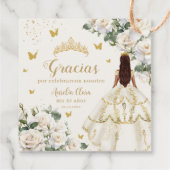 Champagne Ivoor Bloemen Vlinders Quinceañera Bedankjes Labels (Achterkant)