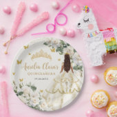 Champagne Ivoor Bloemen Vlinders Quinceañera Papieren Bordje (Feest)