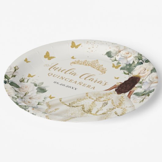 Champagne Ivoor Bloemen Vlinders Quinceañera Papieren Bordje (Gekanteld)