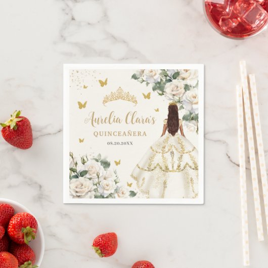 Champagne Ivoor Bloemen Vlinders Quinceañera Servet (Insitu)