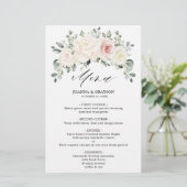 Champagne Ivoor Blush Bloemen Groen Bruiloft Menu (Staand voorkant)