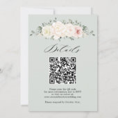 Champagne Ivoor Blush Bloemen Groen QR Bruiloft Kaart (Achterkant)