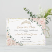 Champagne Ivoor Blush Floral Quinceañera Sweet 16 Save The Date (Staand voorkant)