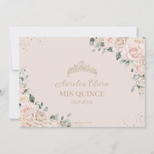 Champagne Ivoor Blush Floral Quinceañera Sweet 16 Save The Date (Achterkant)