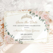 Champagne Ivoor Blush Floral Quinceañera Sweet 16 Save The Date