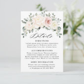 Champagne Ivoor Blush Roze Bloemen Bruiloft Detail Informatiekaartje (Staand voorkant)