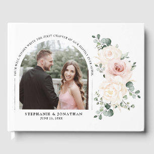 Champagne Ivoor Blush Roze Bloemen Bruiloft Foto Gastenboek