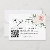 Champagne Ivoor Blush Roze Bloemen Bruiloft QR cod RSVP Kaartje (Voorkant)