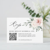 Champagne Ivoor Blush Roze Bloemen Bruiloft QR cod RSVP Kaartje (Staand voorkant)