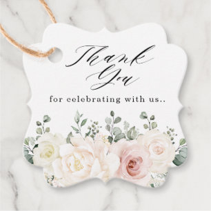 Champagne Ivoor Blush Roze Bloemen Groen Dank u Bedankjes Labels