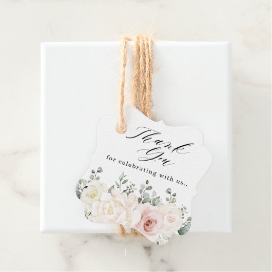 Champagne Ivoor Blush Roze Bloemen Groen Dank u Bedankjes Labels (In situ)