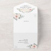 Champagne Ivoor Blush Roze Bloemen QR code Bruilof All In One Uitnodiging (Buitenkant)