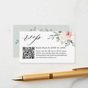 Champagne Ivoor Blush Roze Bloemen QR Code RSVP Informatiekaartje