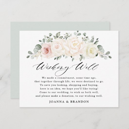 Champagne Ivoor Blush Roze Bloemen Wishing Well Informatiekaartje (Voorkant / Achterkant)