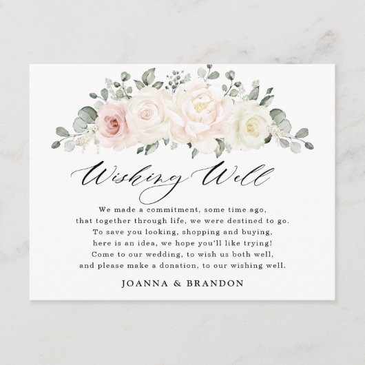 Champagne Ivoor Blush Roze Bloemen Wishing Well Informatiekaartje (Voorkant)