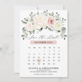 Champagne Ivoor Blush Roze Pastel Bloemenkalender Save The Date (Voorkant)