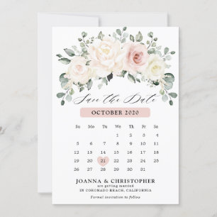 Champagne Ivoor Blush Roze Pastel Bloemenkalender Save The Date
