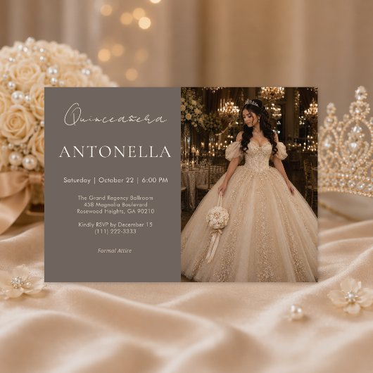 Champagne Ivoor Quinceañera Uitnodiging