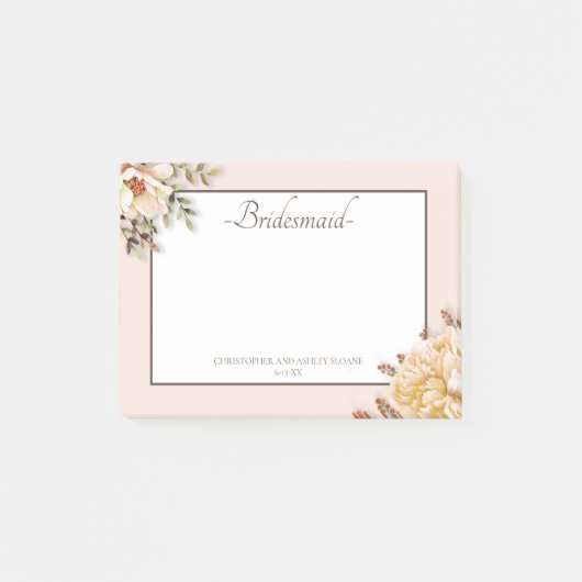 Champagne Ivoor Roze Bloem Bruidsmeisje Post-it® Notes (Voorkant)