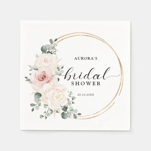 Champagne ivoor roze bloemige bruidsdouche servet (Voorkant)