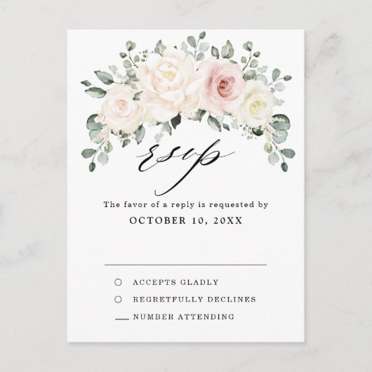 Champagne Ivory Blush Pink Floral Greenery RSVP Briefkaart (Voorkant)