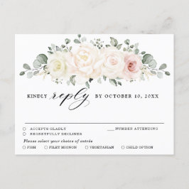 Champagne Ivory Blush Pink Floral Greenery RSVP Briefkaart