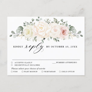 Champagne Ivory Blush Pink Floral Greenery RSVP Briefkaart