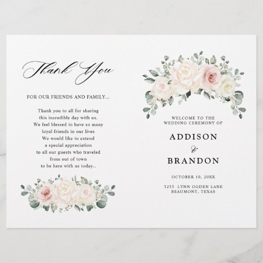 Champagne Ivory Blush Pink Floral Greenery Wedding (Voorkant)