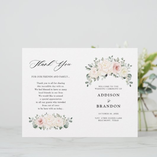 Champagne Ivory Blush Pink Floral Greenery Wedding (Staand voorkant)