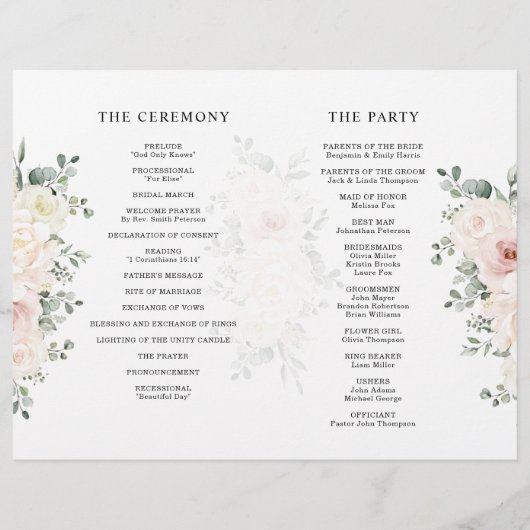 Champagne Ivory Blush Pink Floral Greenery Wedding (Achterkant)