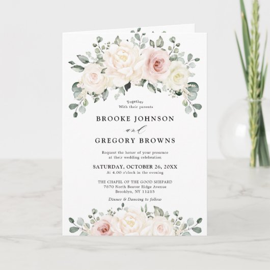 Champagne Ivory Blush Pink Floral Greenery Wedding (Voorkant)
