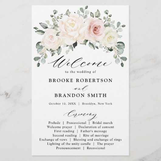 Champagne Ivory Blush Pink Floral Greenery Wedding (Voorkant)
