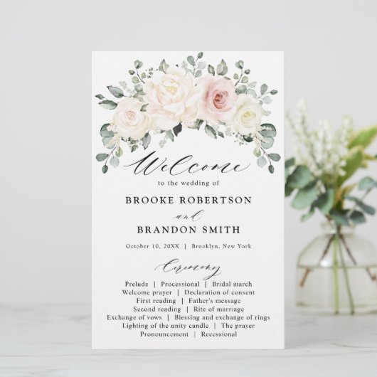 Champagne Ivory Blush Pink Floral Greenery Wedding (Staand voorkant)