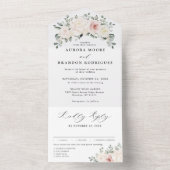 Champagne Ivory Blush Pink Floral Greenery Wedding All In One Uitnodiging (Binnen)